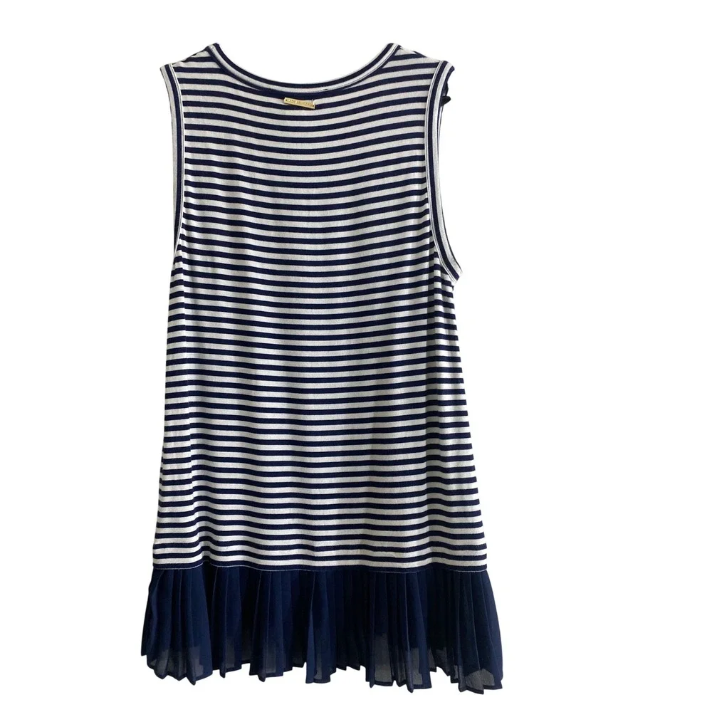 Michael Kors Tank Top Womens XS Blue Excellent Striped Pleated Hem Sleeveless